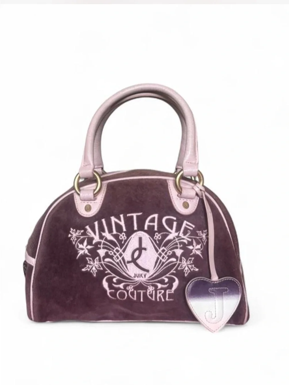 Vintage Juicy Couture pink + purple Bowler Bag with original duster